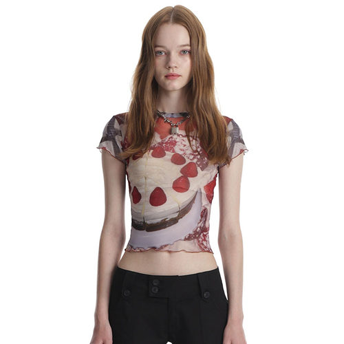 草莓蛋糕印花辣妹短袖T恤