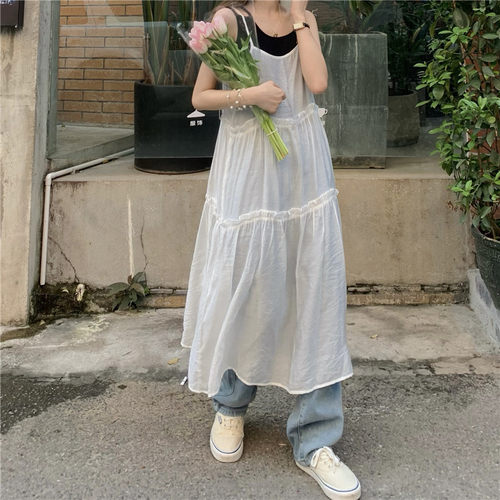 海边透视叠穿打底中长裙