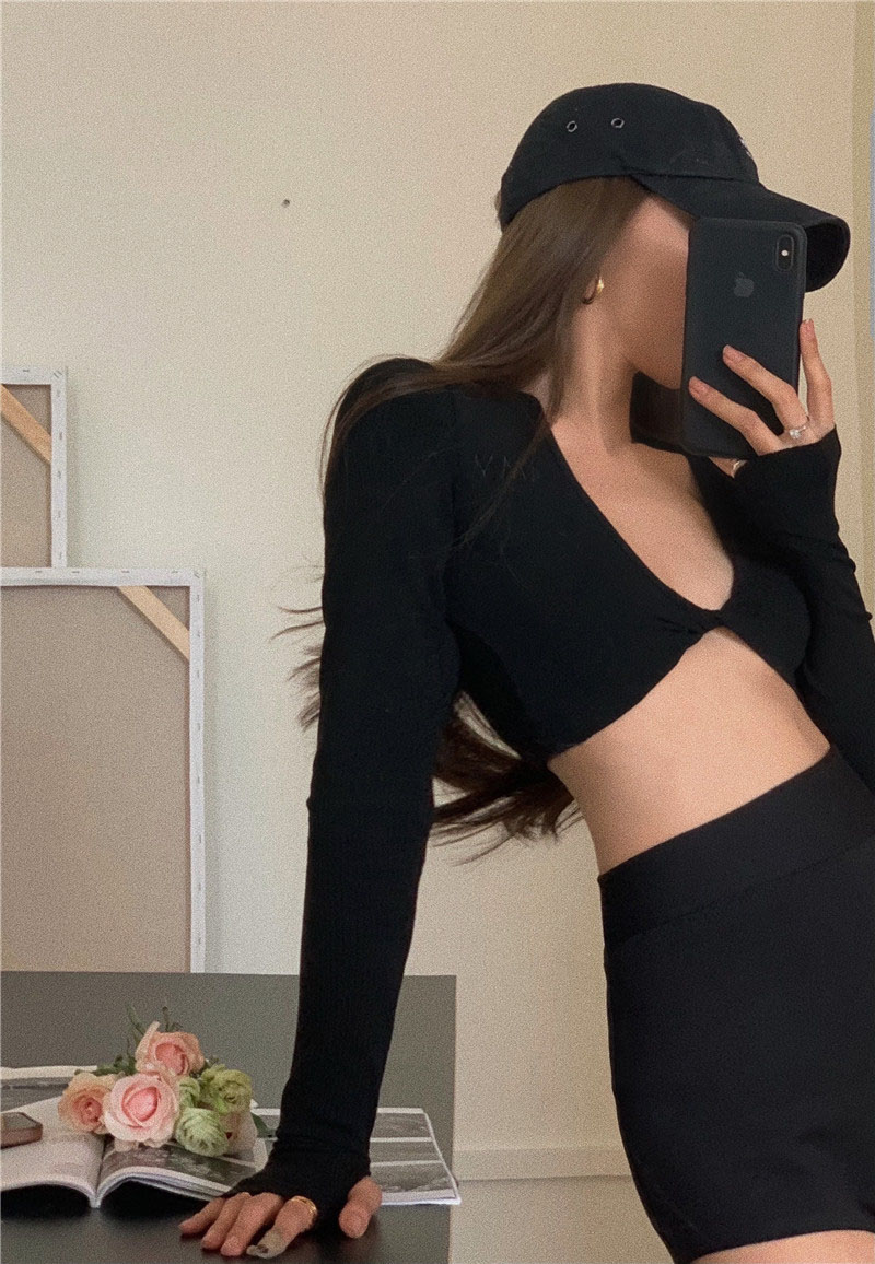 紧身性感短款露脐打底衫上衣