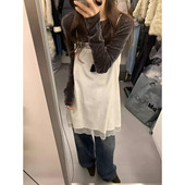 韩系蕾丝拼接丝绒吊带裙女2025新款 气质显瘦叠穿无袖 连衣裙