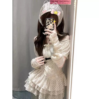 少女航海吊带背心女波点