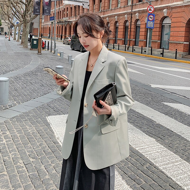 2023春秋韩版气质百搭西装长袖显瘦休闲简约莫兰迪外套上衣宽松女