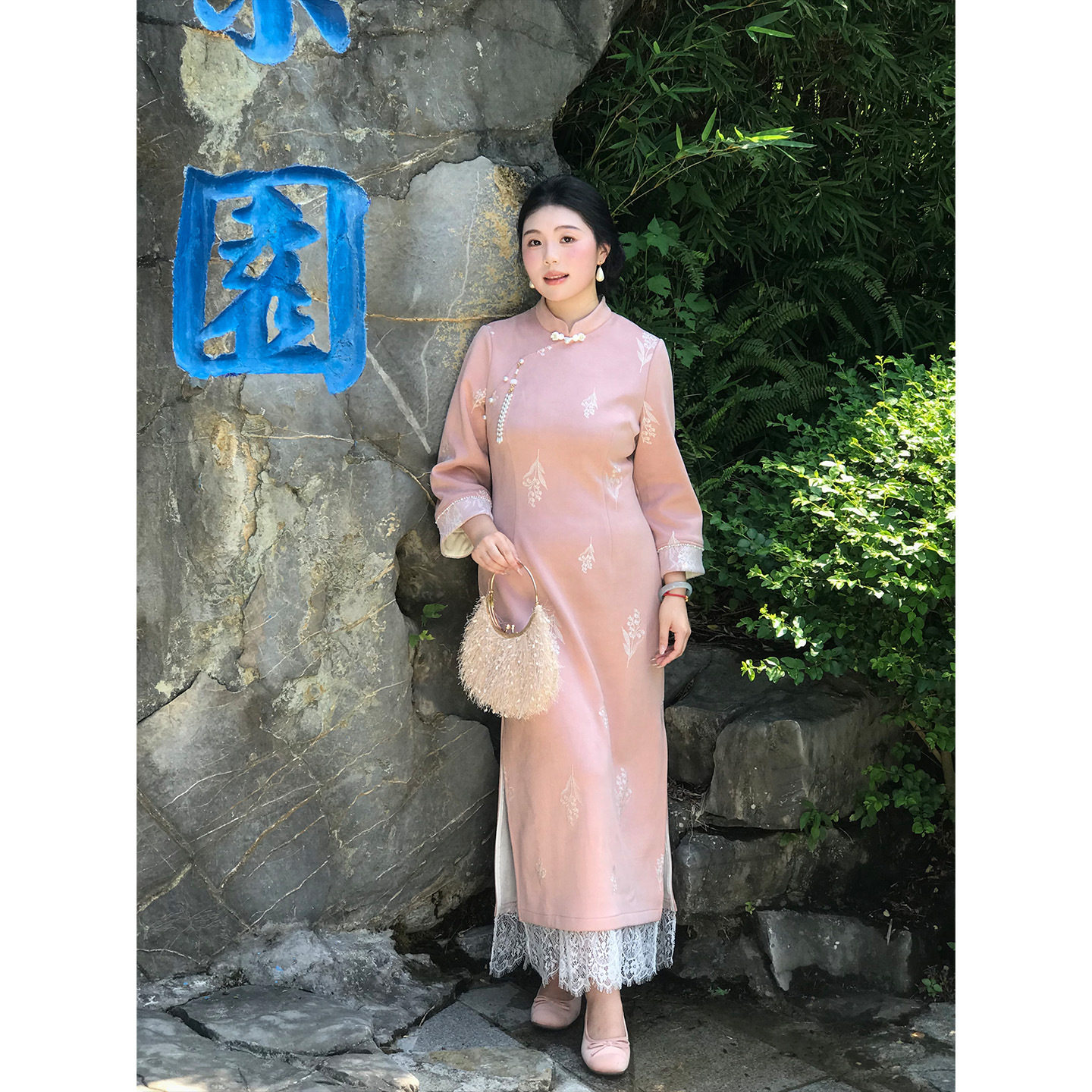 国风新中式刺绣蕾丝拼接裙202旗袍
