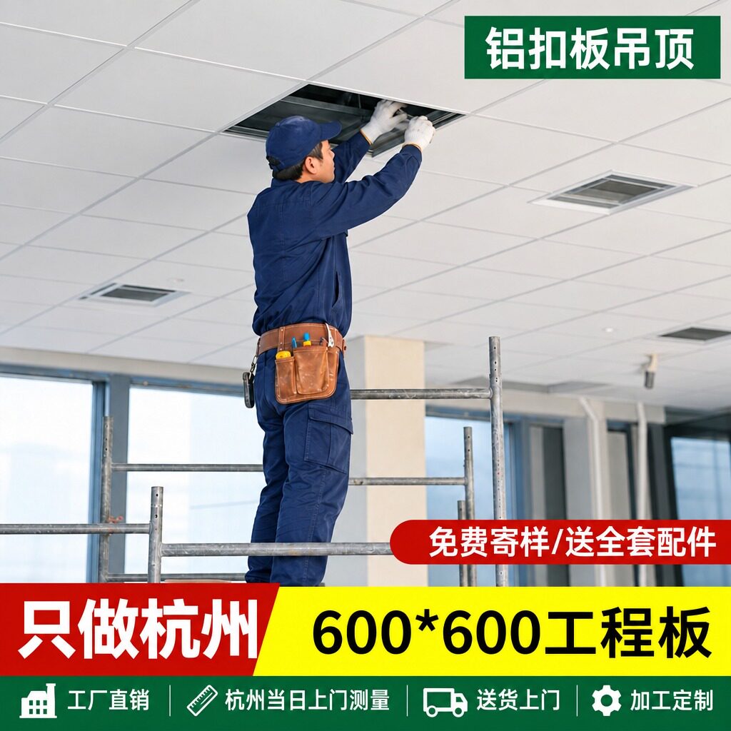 杭州600x600工程集成吊顶铝扣板可安装办公室PVC铝天花板全套材料