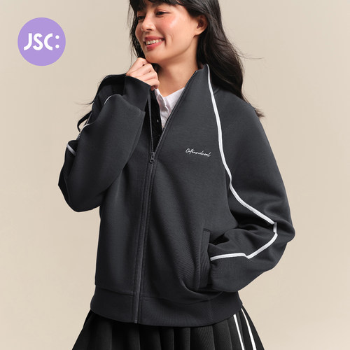 JSC女美式复古立领拉链运动外套