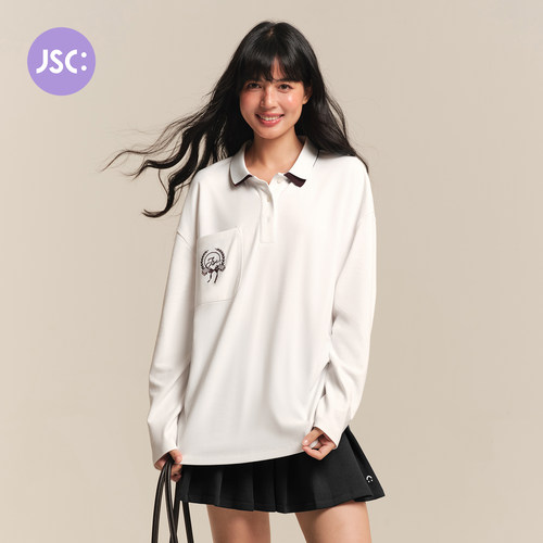 JSC学院风翻领POLO衫女长袖