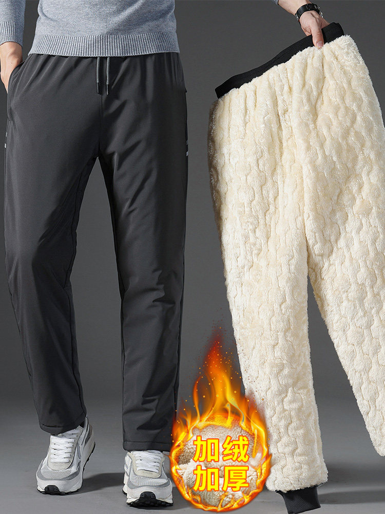 冬季冲锋棉裤男外穿东北宽松直筒羊羔绒加绒加厚保暖大码休闲长裤
