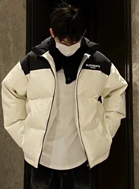 白色棉服男2023年冬季新款美式棉衣棉袄加厚oversize高级感外套潮