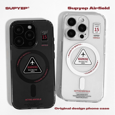 SUPYEP创意飞机手机壳磨砂透明磁吸支架卡包插卡简约机场警示牌小众设计潮牌适用iPhone16ProMax苹果15Pro14