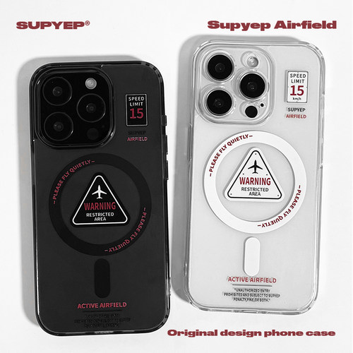 SUPYEP创意飞机手机壳磨砂透明磁吸支架卡包插卡简约机场警示牌小众设计潮牌适用iPhone16ProMax苹果15Pro14