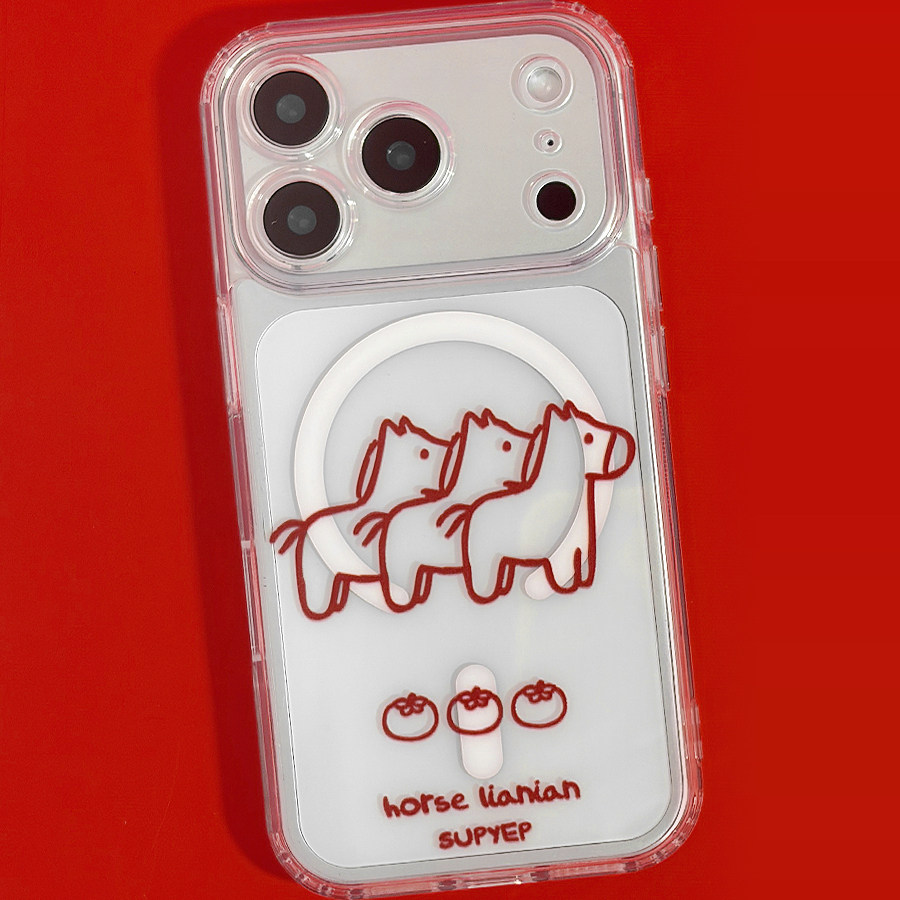 SUPYEP好事连连马年磁吸手机壳透明镭射磁吸卡包插卡照片简约小众适用iPhone17ProMax苹果16Pro15PM/华为P60p