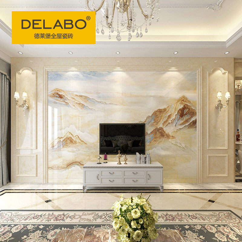 德莱堡 微晶石护墙板边框造型欧式客厅仿大理石石纹电视背景墙