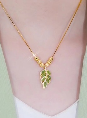 绿色猫眼石叶子转运珠项链女网红百搭锁骨链2024新款设计感潮