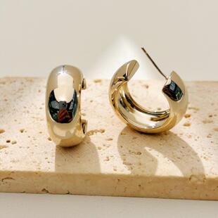 简约金属C形耳钉轻奢百搭耳环大气时尚欧美风耳饰