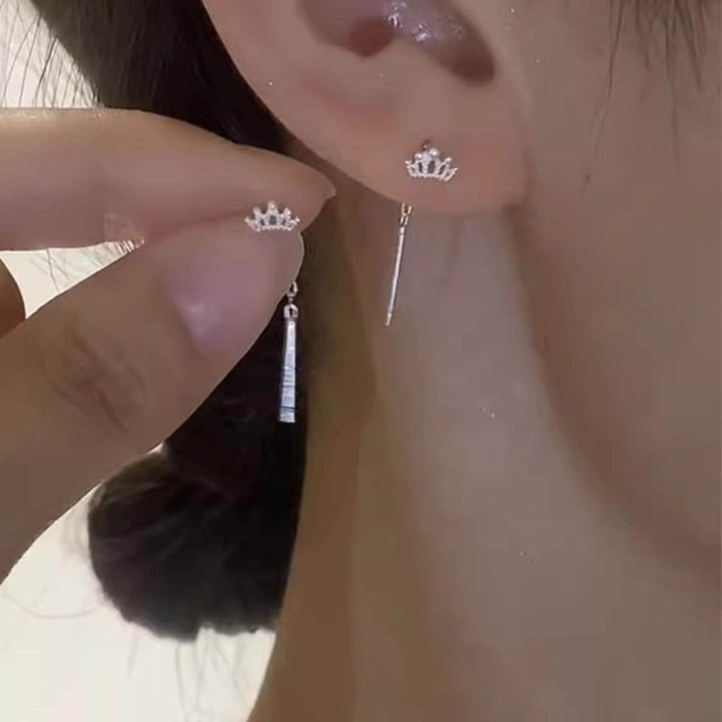 精致百搭皇冠耳线小众设计纯银