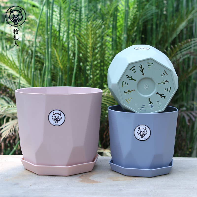 牧狼人 桌面花盆 北欧简约塑料树脂盆栽多肉豆瓣绿小发财树专用盆