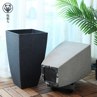 仿水泥花盆大口径简约北欧客厅阳台落地高筒仿石树脂花盆特大清仓