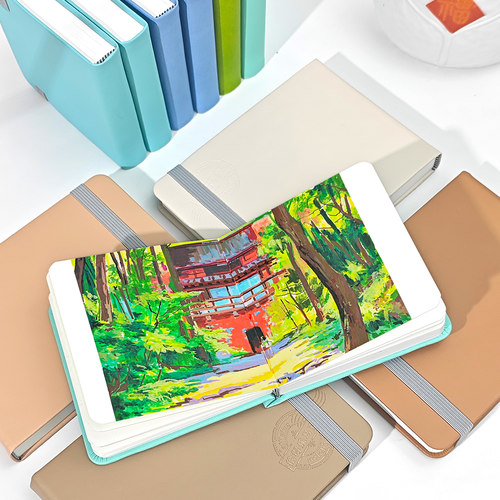 绘得乐丙烯水彩本高白300克加厚全棉细纹绑带PU皮封面画画空白本