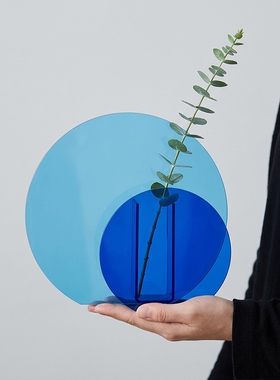几何圆形亚克力蓝色桌面摆件