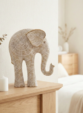 北欧风仿石器条纹大象摆件客厅电视柜家居软装饰玄关小众创意工艺