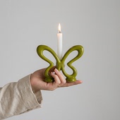 创意蝴蝶造型陶瓷烛台家居装 饰摆件绿色艺术烛台