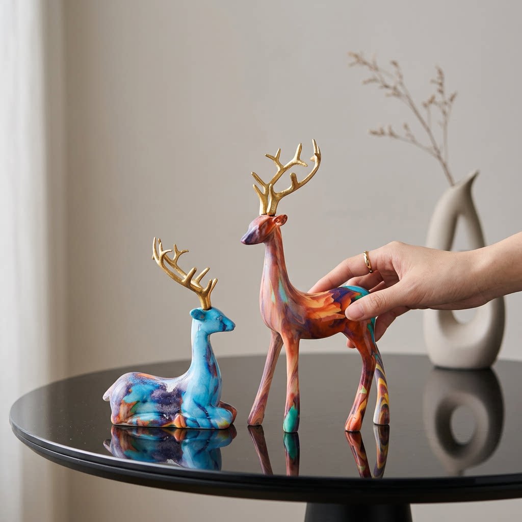 北欧轻奢树脂鹿摆件客厅玄关工艺品金色电镀家居装饰品