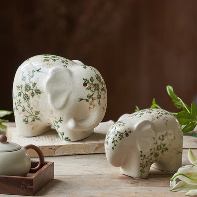 复古田园风招财大象摆件软装饰品