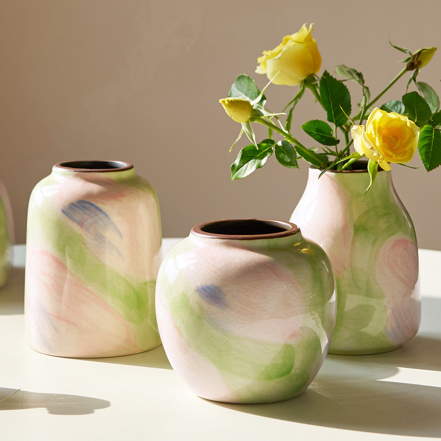 小清新慵懒风彩色渐变陶瓷花瓶迷你家居软装饰摆件圆形花器高级感,家居饰品,花瓶,淘宝优惠券,粉丝福利购,淘宝优惠卷