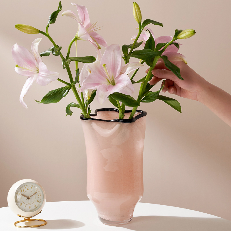 设计师款中古琉璃花瓶粉色黑边框
