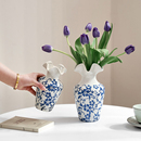 新中式 国风青花瓷花瓶复古水养插花摆件客厅玄关书房装 饰品高级感