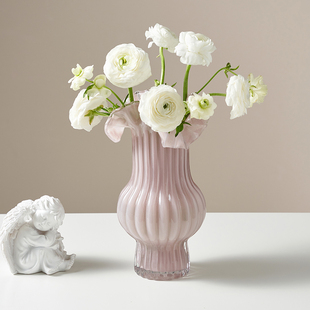 中古芬顿花瓶摆件客厅水养插鲜花高级感轻奢玻璃粉色创意简约琉璃