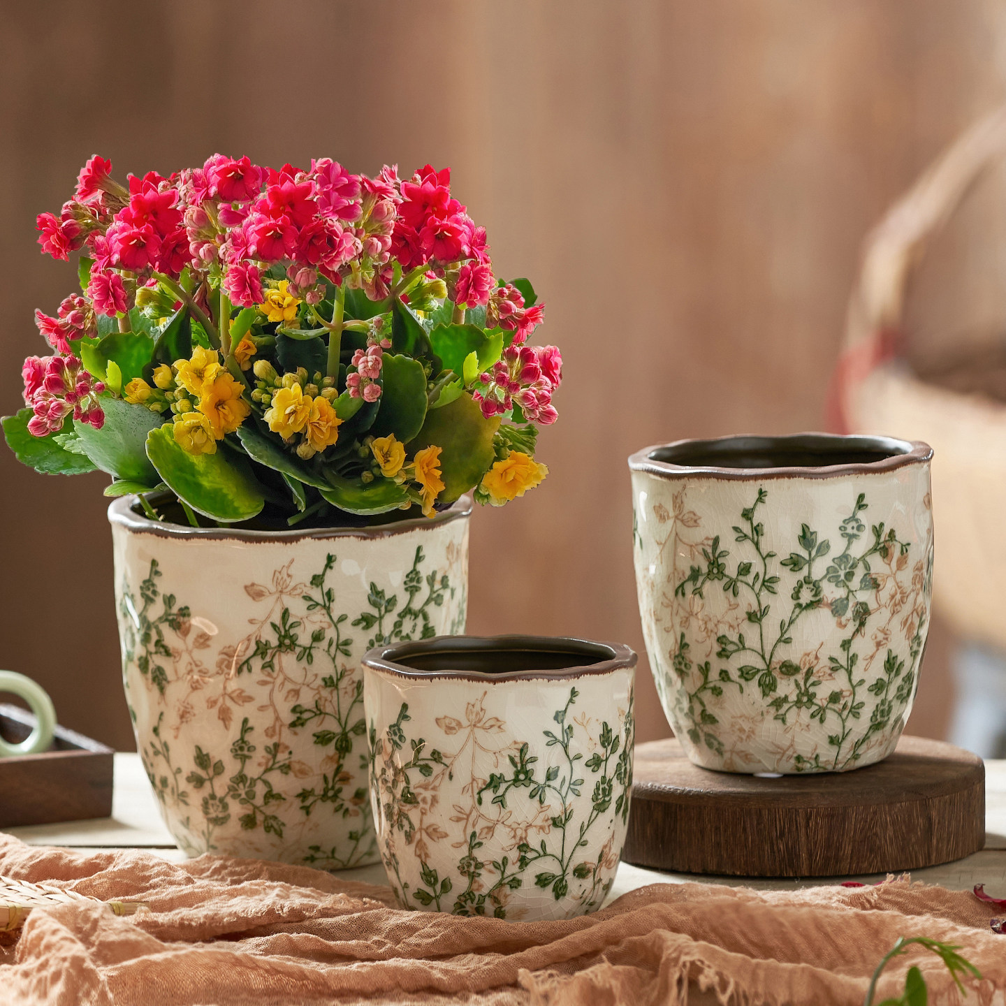 复古陶瓷花盆客厅小清新繁花冰裂纹田园三角梅蝴蝶兰花中式高级感,家居饰品,花盆,淘宝优惠券,粉丝福利购,淘宝优惠卷