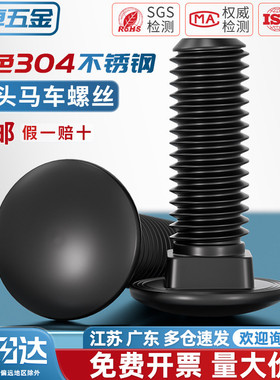 黑色304不锈钢小头马车半圆方颈 镀黑锌桥架扁头四方螺丝M4M5M6M8