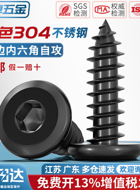 黑色304不锈钢倒边内六角自攻螺钉大平头薄头家具螺丝M2M3M4M5-M8