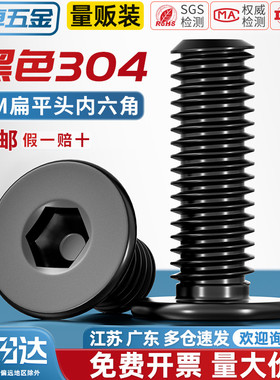 黑色304不锈钢CM大平头超薄头扁平头内六角螺丝钉MM2M2.5M3M4M5M6