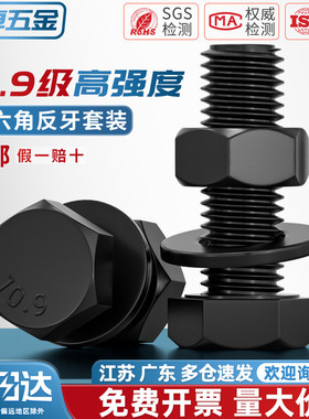 反牙 10.9级反丝外六角螺丝螺母套装左旋反扣螺栓MM8M10M12M14M16