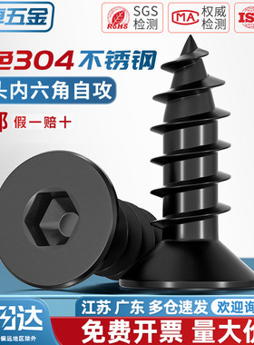 黑色304不锈钢沉头内六角自攻螺丝平头螺丝钉自攻丝木螺钉MM2M3M4