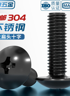 国标黑色304不锈钢十字大扁头机螺钉镀黑锌蘑菇头螺丝MM2M3M4M5M6
