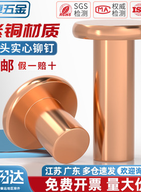 国标纯紫铜全铜 敲击式实心平头铆钉 平帽铜钉M2M2.5M3M4M5M6M8mm