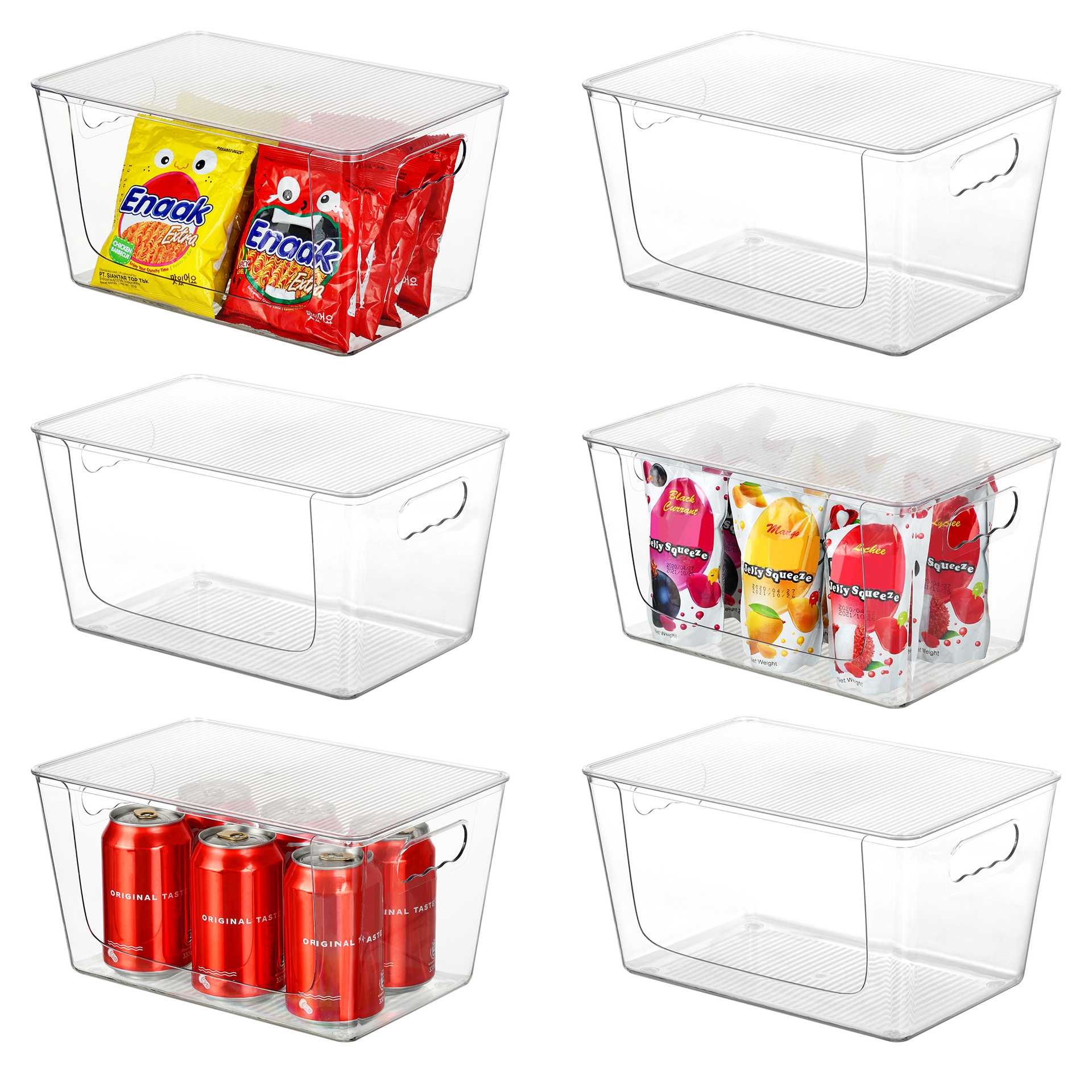 透明可堆叠收纳箱侧面U口带盖可手提厨房浴室盒储物盒