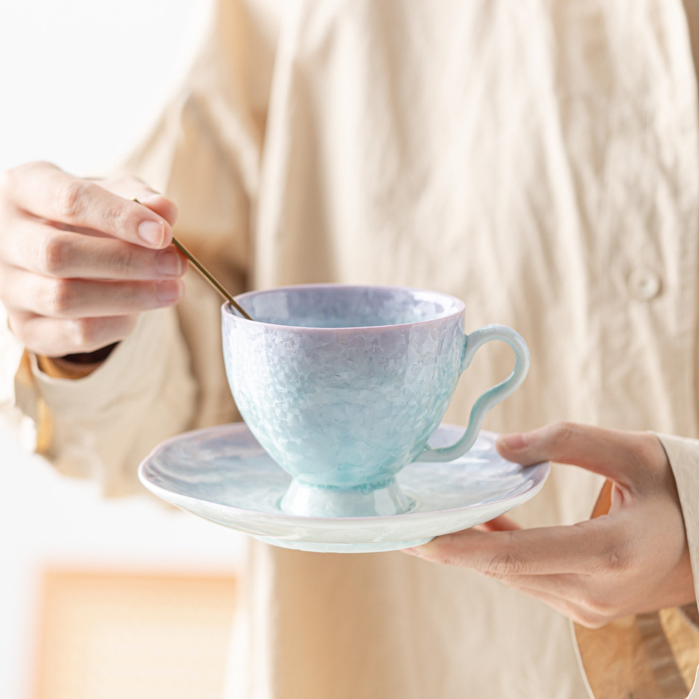 窑变结晶釉渐变紫花边咖啡杯陶瓷家用马克杯高颜值带把水杯松针釉