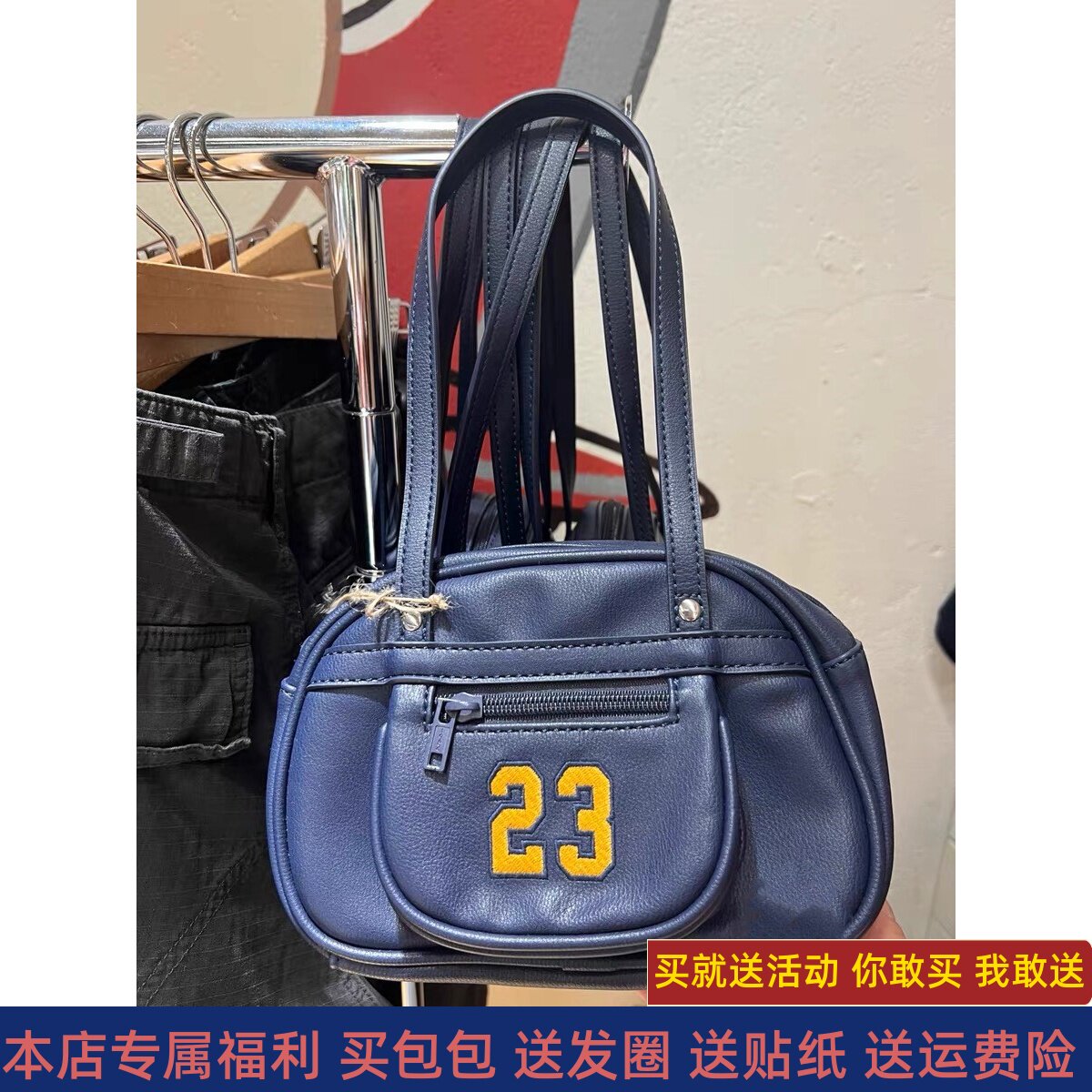 Brandy Girl新款深蓝色23保龄球包手提包女bm包包单肩包腋下包潮