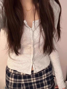 开衫 bm长袖 T恤女紧身上衣短外套 坑条zelly甜辣短款 BrandyGirl美式