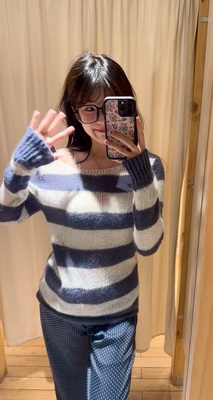 BrandyGirl新款一字领条纹bm针织衫女露肩辣妹修身毛衣马海毛上衣