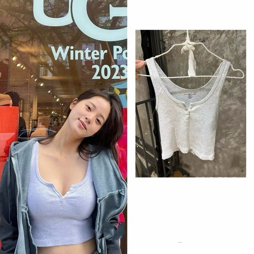 BrandyGirl欧阳娜娜同款三粒扣工字bm吊带背心女螺纹修身短款上衣