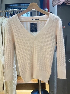 BrandyGirl美式 上衣 复古V领软糯马海毛麻花bm毛衣宽松套头针织衫