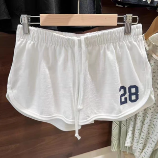 百搭热裤 女系带休闲运动裤 潮 复古数字28印花bm短裤 BrandyGirl美式