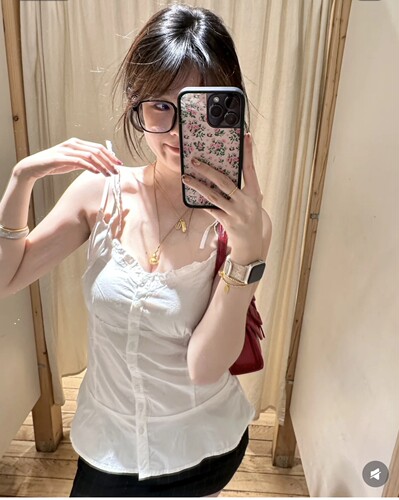 BrandyGirl新款木耳边领系带收腰bm衬衫吊带背心女纽扣开衫上衣潮