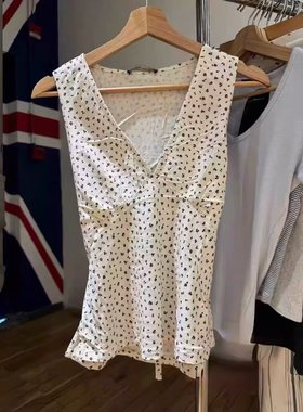 BrandyGirl新款碎花性感深v领bm背心女绑带修身显瘦无袖T恤上衣潮