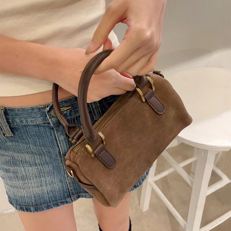 BrandyGirl美式休闲麂皮绒波士顿包包bm长肩带斜挎包单肩包手提包